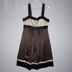 BCBG Paris Strappy Dress 10 Empire Mini Black Brown Satin Y2K Coquette Fairy
